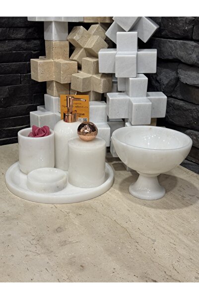 Polen Stone First Class White Marble 6 Piece Bathroom Set