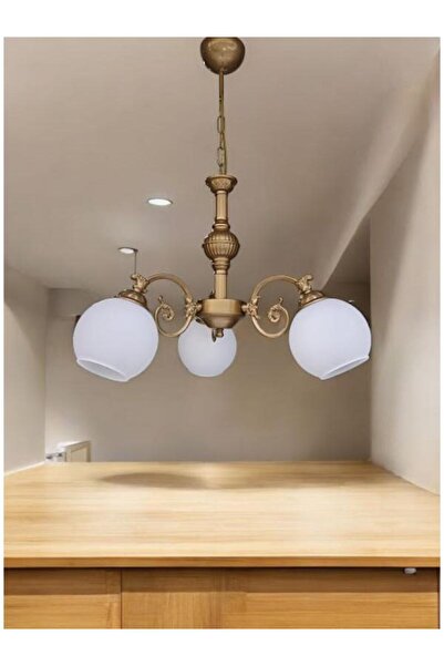 DEDE ÇİCEK KOL ÜÇ KOLLU ZAMAK METAL AVİZE ESKİTME STATİK BOYALI MAT BEYAZ CAMLI