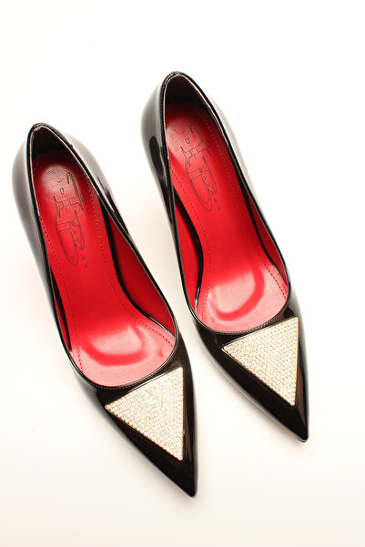 İDİL SİYAH RUGAN GOLD TAŞLI KADIN STİLETTO