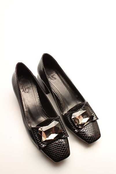 İDİL Black Patent Leather Honeycomb Stone Women's Heels