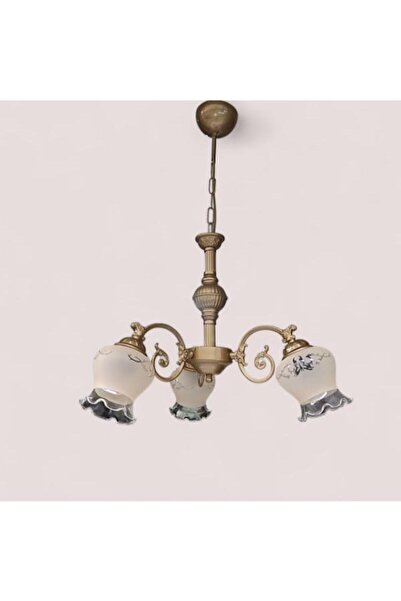 DEDE ÇİCEK KOL ÜÇ KOLLU METAL ZAMAK AVİZE ESKİTME STATİK BOYALI MAT SOMON RENGİ CAMLI