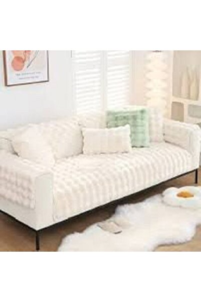 DECORA CASA HOME COLLECTİON Rabbit Plush Bubble Pattern Sofa Cover / Sofa Cover (1 Piece) Navy Blue 80 X 200 cm (Powder)