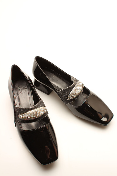 İDİL BLACK RUGAN STONE WOMEN'S HEELS