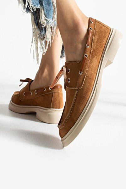 Alsat Park Women's Lace-Up Casual Loafer Shoes-Tan Suede