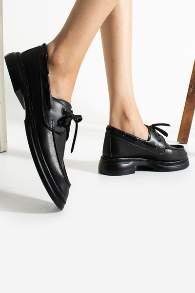Alsat Park Women's Lace-Up Casual Loafer Shoes-Black Skin