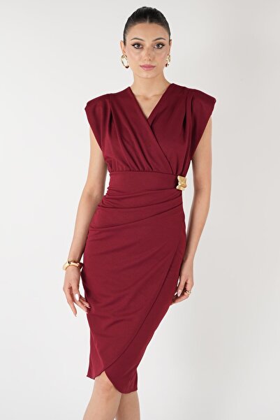 OLSAMODA KADIN VATKALI KRUVAZE YAKA ANVELOP KESİM ESNEK KUMAŞ BROŞLU SÖZ DÜĞÜN NİŞAN DAVET ELBİSESİ