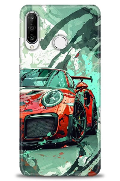 Rulet Aksesuar غطاء متوافق مع هاتف هواوي P30 لايت HD مطبوع + واقي شاشة سيرامي...