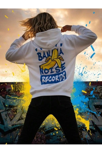 OVER HEAD Γυναικείο φούτερ με κουκούλα με με τύπωμα κλωστές White Banana Noise
