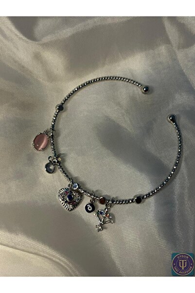 uyguntakıaksesuar Charm Detaylı Gümüş Bileklik – Nazar Boncuklu Kalp & At Fig...