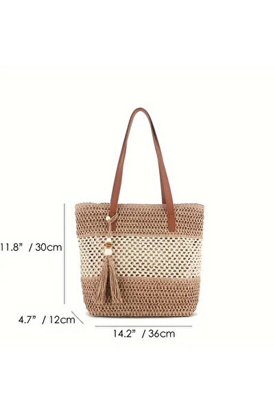 Büyük Hanım Medium Size Yellow-Cream Color Zippered Lined Straw Bag