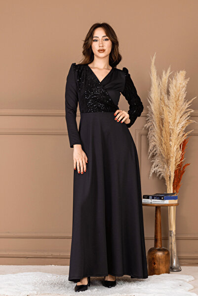 BEYBOS Φόρεμα από ύφασμα κρεπ με λεπτομέρεια από πούλιες - ΜΑΥΡΟ