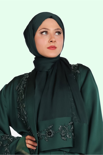 HARİKA WEAR el işlemli kristal detaylı Yeşil şifon şal