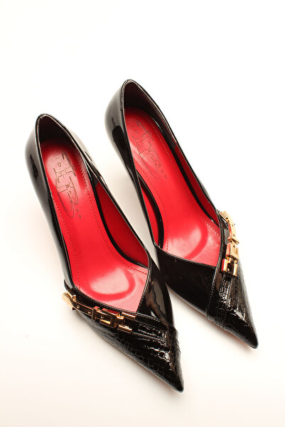 İDİL SİYAH RUGAN KROKO TOKALI KADIN STİLETTO