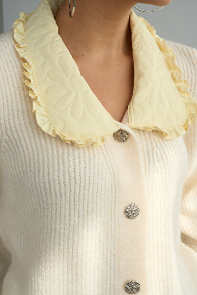 Lupies Women's Dark Gray Collar Detailed Buttoned Knitwear Cardigan