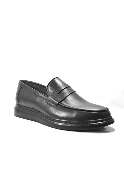 Onlo Ayakkabı K-180 Genuine Leather Black Eva Light Sole Men's Loafer Shoes