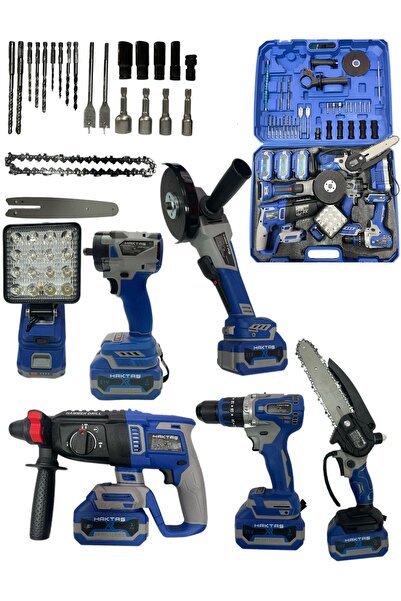 haktaş Yeni Nesil 6'lı Akülü Şarjlı Set–Matkap, Darbeli Kırıcı, Taşlama, Somun Sıkma, Zincirli Testere, LED