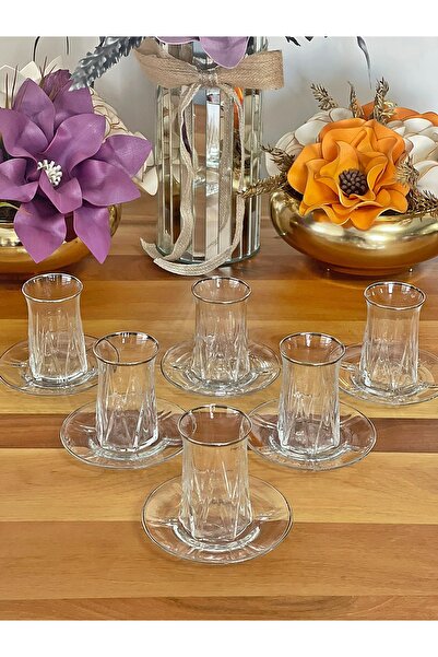 P&ORA PREMIUM KITCHEN PRODUCTS New Zeo Silver Gilded (Real) 12 Pieces Tea Set for 6 People Tea Set Gift Glass