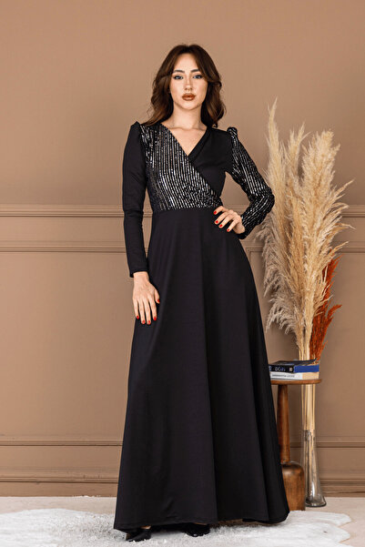 BEYBOS Krep Kumaş Payet Detaylı Elbise - GÜMÜŞ