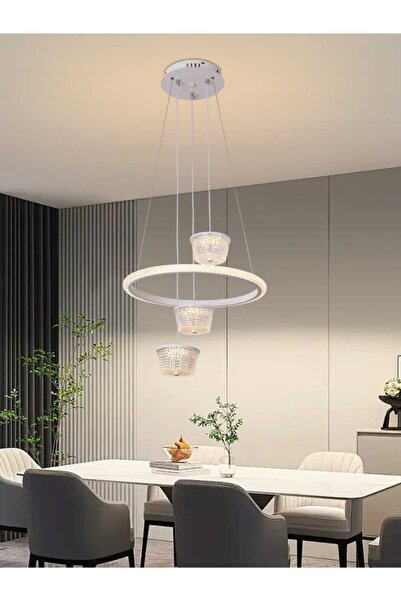 best power Modern Acrylic LED Chandelier Model 6844 - Circular, 3 Pendant Lamps, 40W, 3 Levels, Adjustable to 9