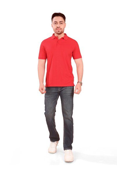 NuhStar Men's Classic Premium Cotton Short Sleeve Polo Shirt, Red, Comfortable, Classic