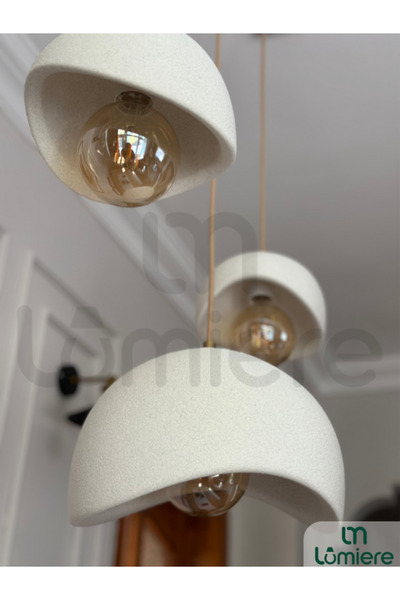 lumiere Design Beton Görünümlü İskandinav Bohem 3’lü Sarkıt Avize - Yemek Masası Salon Avize + Ampul Dahil