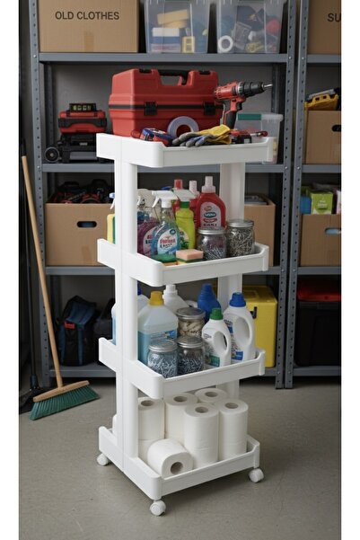 Noor منظم عربة تخزين متعددة الاستخدامات ٤ دور، بلاستيك لون ابيض، بعجلات ، 36*38*104