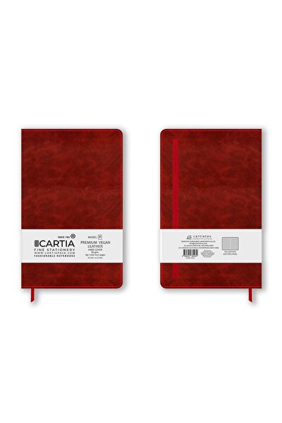 Cartia Premium Vegan Deri Kırmızı Not Defteri Çizgili Sert Kapak 13x21