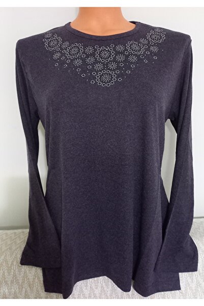 Anne Er Clothing Winter Cotton Combed Blouse Long Sleeve Crew Neck Stone Purple