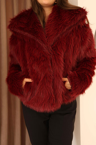 Nazline Women's Double Pocket Shawl Collar Fur Plush Coat