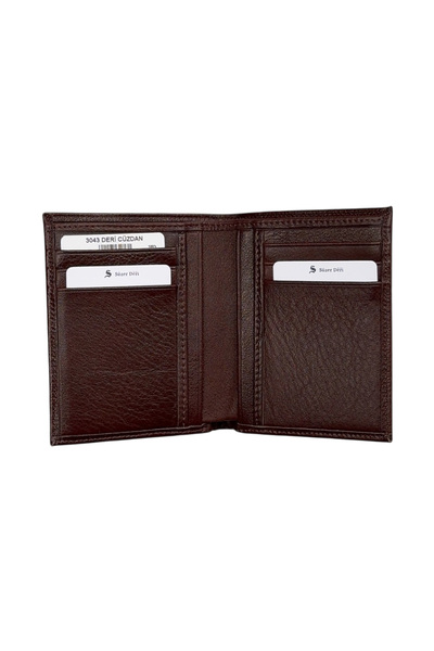 S.S SÜZER DERİ Vertical Model Genuine Leather Men's Wallet with Detachable Card Holder Brown