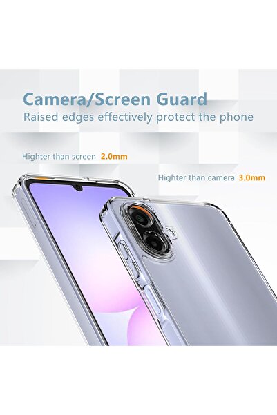 m.tk moveteck Samsung Galaxy A07 Kılıf Kamera Çıkıntılı Korumalı Yumuşak Şeffaf Silikon + 9H Ekran Koruyucu Cam