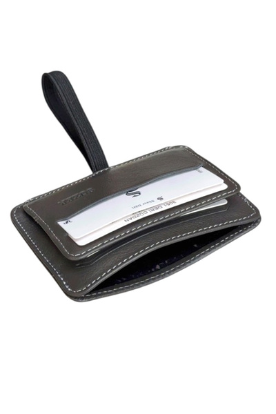 S.S SÜZER DERİ Elastic Two-Layer Mini Size Thin Slim Basic Model Genuine Leather Credit Card Holder Gray