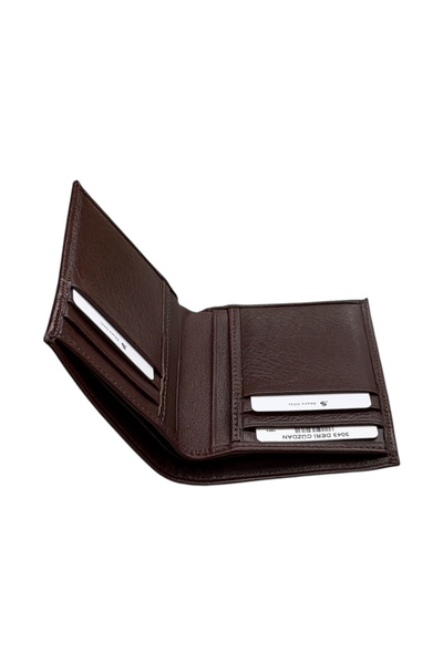 S.S SÜZER DERİ Vertical Model Genuine Leather Men's Wallet with Detachable Card Holder Brown