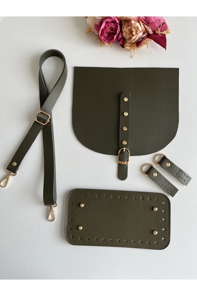 zg hobi aksesuar طقم حقيبة محبوكة لون كاكي - قاعدة - حزام - غطاء - بوجي