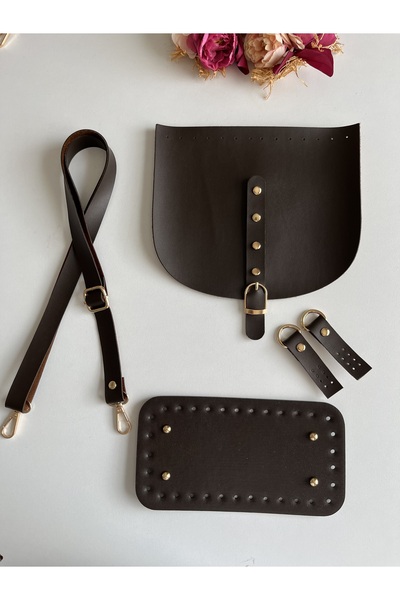 zg hobi aksesuar طقم حقيبة محبوكة - قاعدة - حزام - غطاء - لون بني داكن