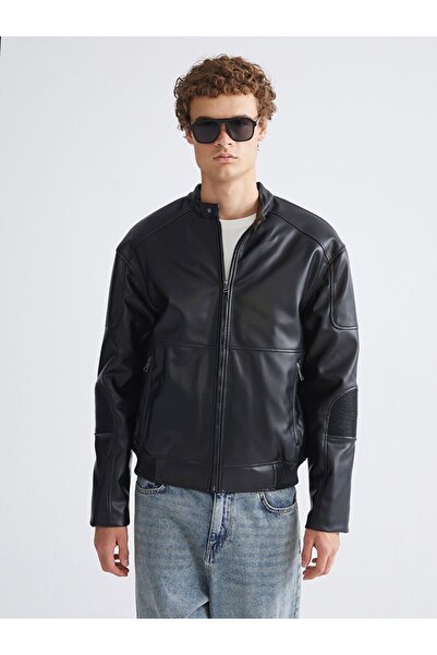 LC Waikiki XSIDE Rahat Kalıp Biker Yaka Erkek Deri Görünümlü Ceket