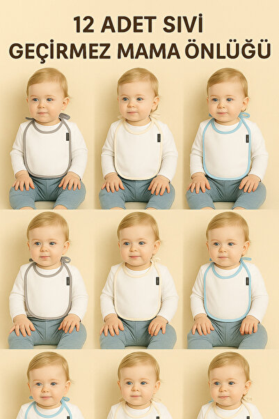 MEŞELİ TEKSTİL 12-Piece Liquid-Proof Baby Bib Set |   Soft Washable Colorful Edged Waterproof Bib