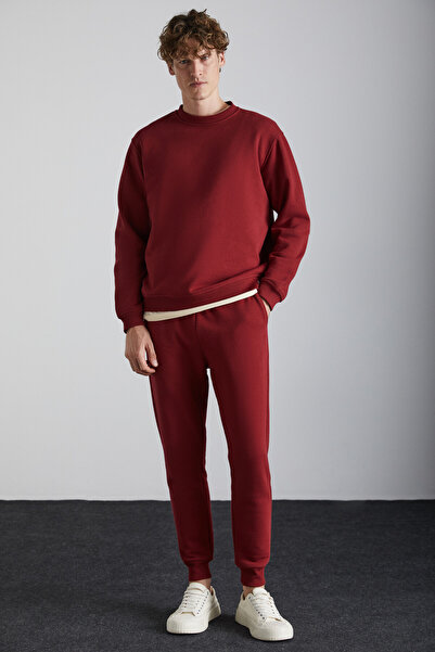 GRIMELANGE Travis Men's Organic Fabric Soft Regular Fit Round Neck Burgundy Sweatshirt