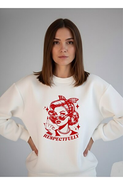 LORVEX Respectfully Print Oversize Cotton White Women Swea tricou