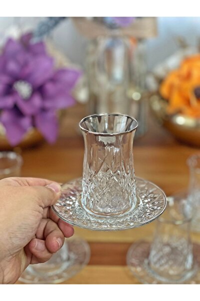 P&ORA PREMIUM KITCHEN PRODUCTS Lara Silver Gilt (Real) 12 Pieces Tea Set for 6 People Tea Set Gift Glass