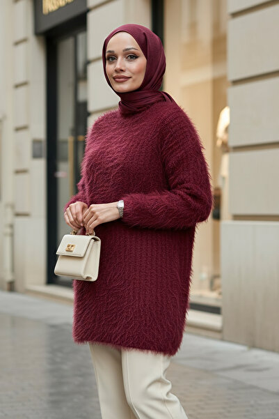 zhrcelebi Bearded Knitted Knitwear Tunic 07314 - Bordo
