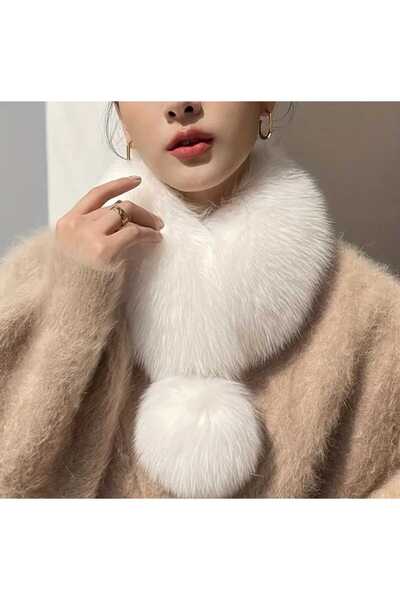 milio Faux Fur Shawl Collar Scarf with Pompom Detail