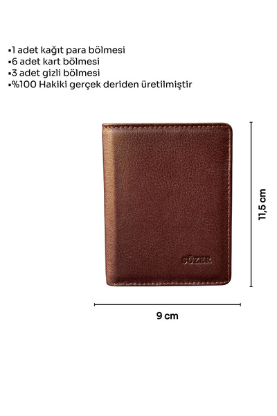 S.S SÜZER DERİ Slim and Mini Size Vertical Model Genuine Leather Men's Wallet Brown