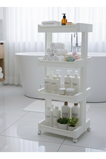 Noor 4-Tier Multi-Purpose Storage Trolley Organizer, White Plastic, with Wheels, 36*38*104