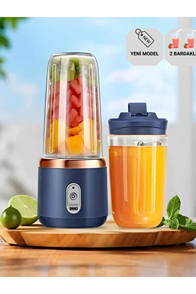 abnturk Taşınabilir Meyve Sıkacağı Blender 6 bıçaklı 300 ml 2 Bardaklı USB Şarj Edilebilir