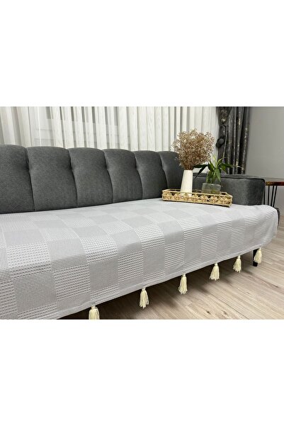 Doğa Husa de scaun antiderapanta gri cu ciucuri BOHEM Husa de canapea bumbac 100% % 90X220