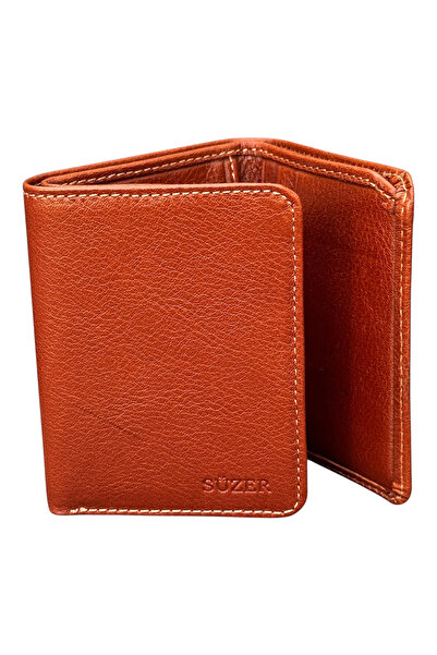 S.S SÜZER DERİ Three-Fold Model Magnetic Genuine Leather Men's Wallet - Tan