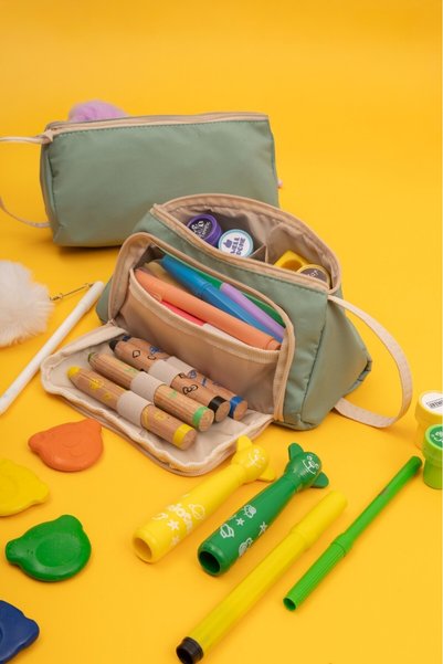 Areos Multi-Compartment, Large Capacity Pencil Case Pen Holder Makeup Bag for Primary and Middle School Students