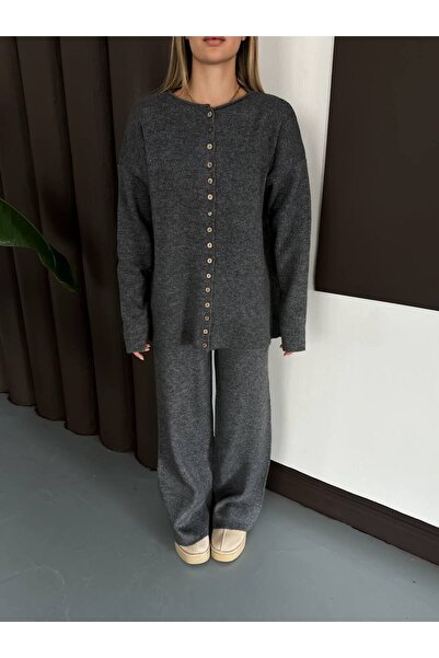 GİYSİ DÜNYASI 57 Triko Fabric Full Buttoned Blouse and Pants 2-Piece Set