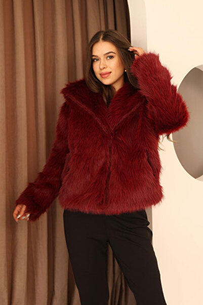 Nazline Women's Double Pocket Shawl Collar Fur Plush Coat